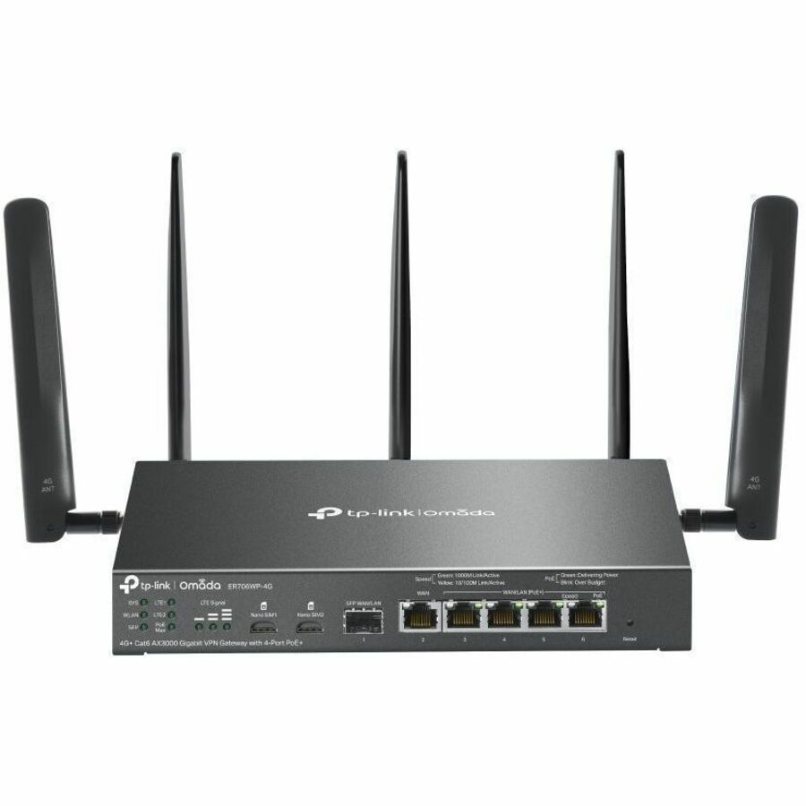 Omada ER706WP-4G Wi-Fi 6 IEEE 802.11ax 2 SIM Cellular, Ethernet Modem/Wireless Router