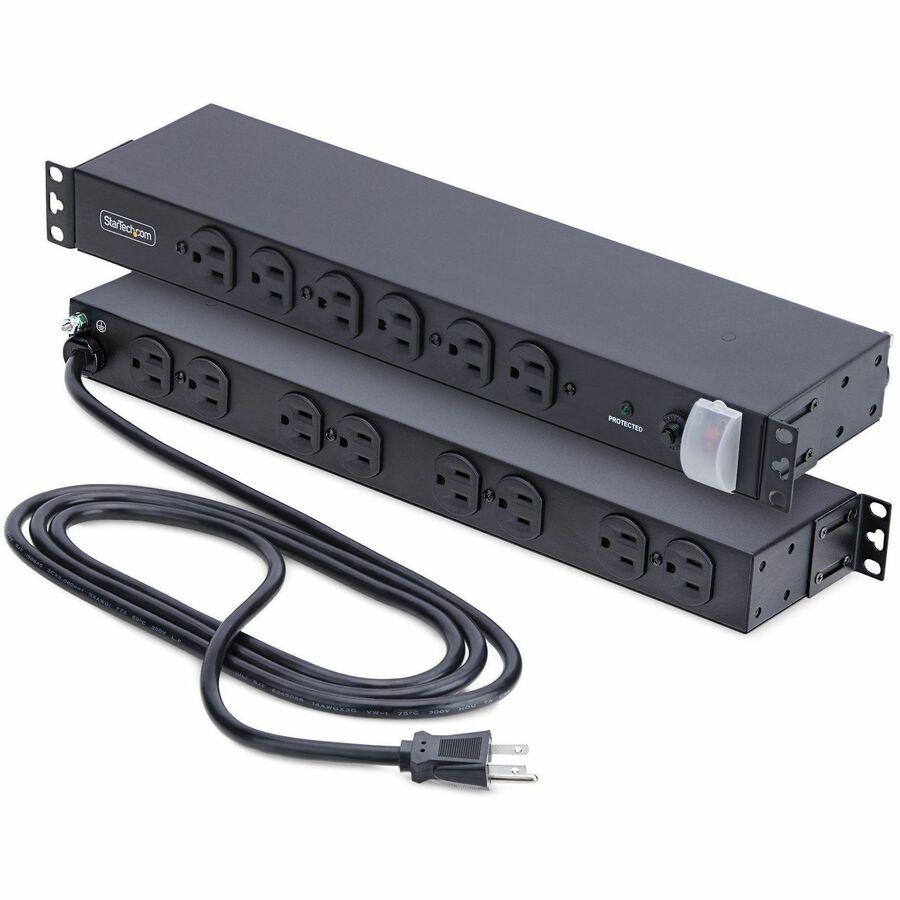 StarTech 14-Outlet Rackmount PDU, 1U Server Power Strip, 6x Front and 8x Rear Ports, Mounted Power Distribution Unit for 19in Racks