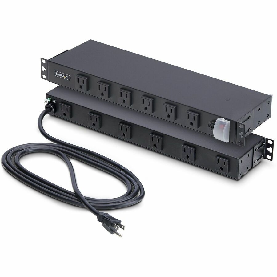 StarTech 12-Outlet Rackmount PDU, 1U Server Power Strip, Wide-Spaced Right-Angle Ports, Mounted Power Distribution Unit for 19in Racks