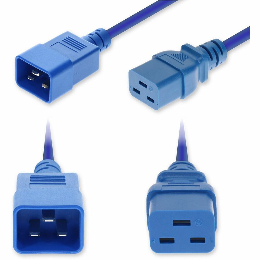 AddOn 5ft C20 Male to C19 Female Standard Commercial Temp 14 AWG 250V at 15A PVC SJT (Service Junior Thermoplastic) Blue Power Cable