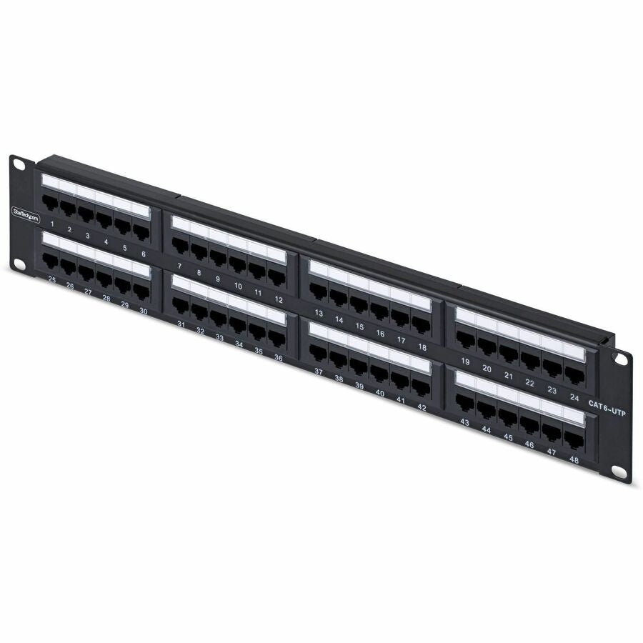 StarTech 48-Port 2U Rackmount Cat6 Patch Panel, RJ45, UTP, 110 Punch-Down, Cat 6 Ethernet Patch Panel for Network Server Rack