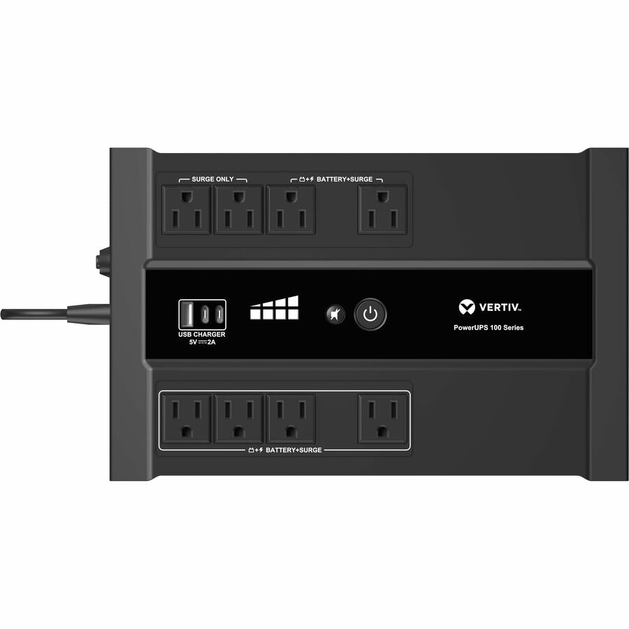 Vertiv PowerUPS 100 Standby VRLA UPS PST6-900LVMT, 900VA/550W, 120V, USB Charging, User-Replaceable Battery, 8 Outlets, Three-Year Warranty