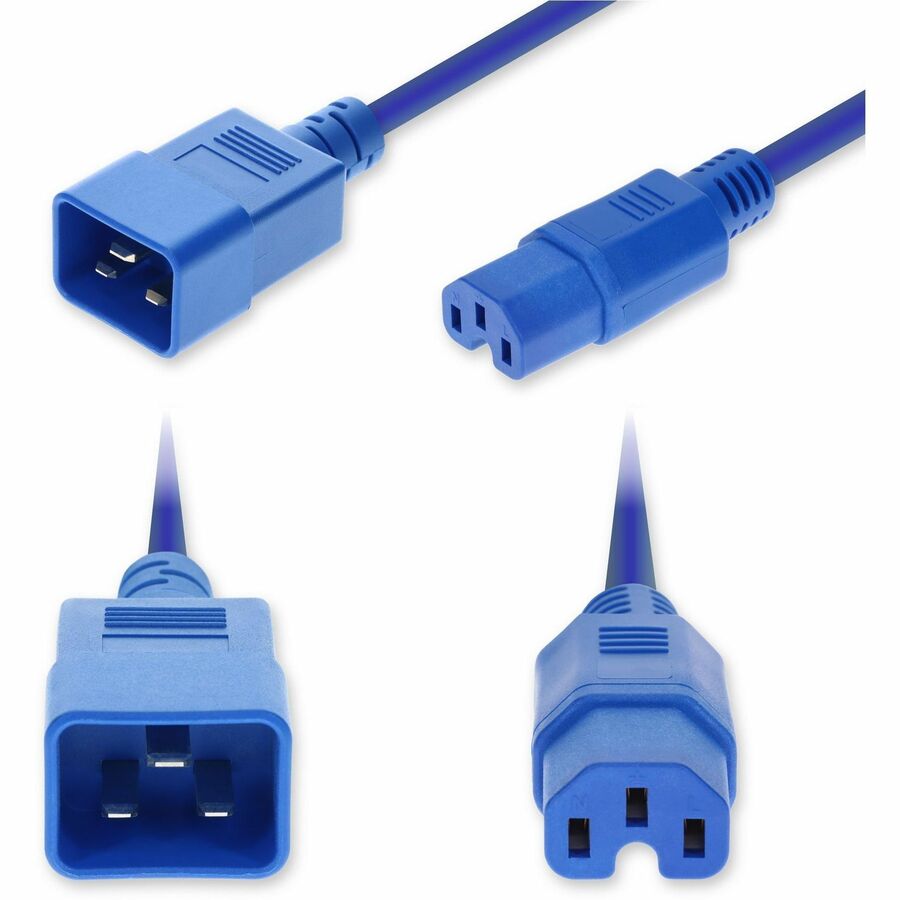 AddOn 6ft C20 Male to C15 Female Standard Commercial Temp 14 AWG 250V at 15A PVC SJT (Service Junior Thermoplastic) Blue Power Cable