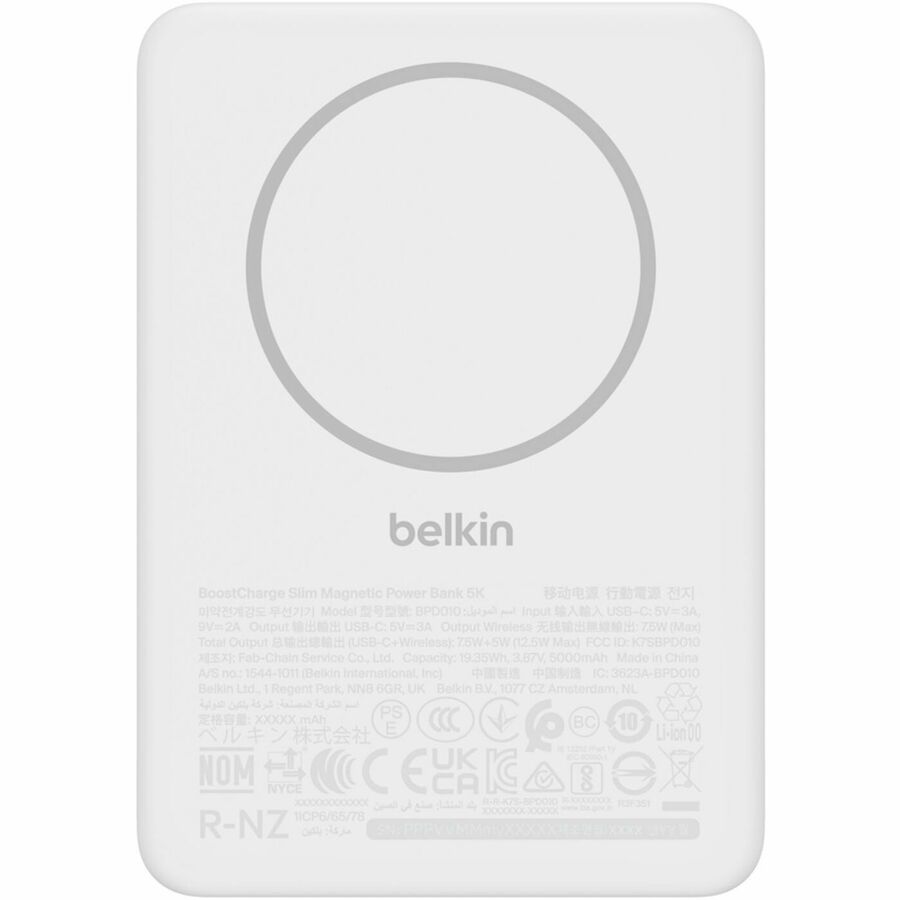 Belkin BoostCharge Slim Magnetic Power Bank 5K, White