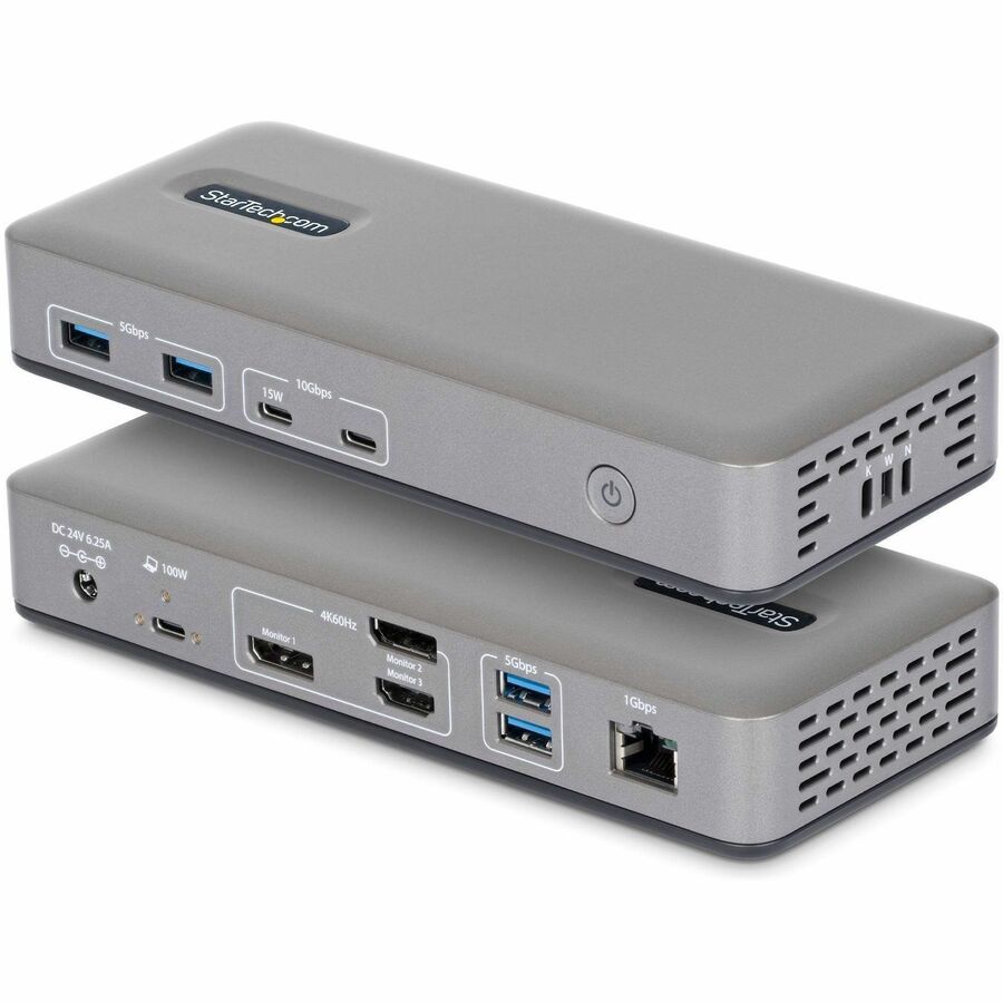 StarTech Triple-Monitor USB-C Docking Station, DP/HDMI, 2x 4K60Hz, 1x 4K30Hz, 100W PD, GbE, Driverless, Multi-Monitor Dock For Windows