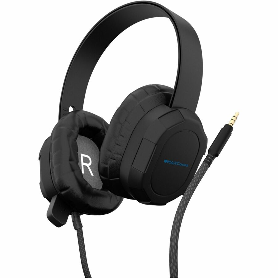 MAXCases Extreme Headset w/braided cable and built-in microphone w/3.5mm connector (Black)