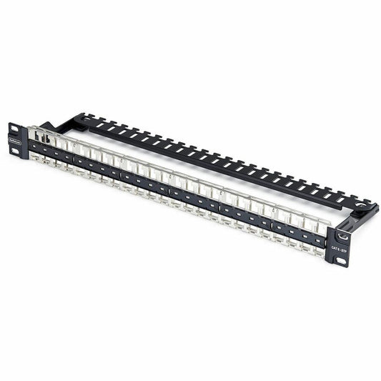 StarTech 48 Port 1U Blank Keystone Patch Panel with Cable Management Bar, Rackmount Cat6 Patch Panel for RJ45 STP Network Jacks