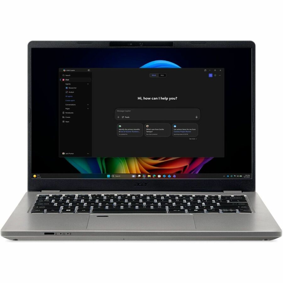 Acer TravelMate P4 14 AI TMP414-56 TMP414-56-784R 14" Clamshell Copilot+ PC Notebook - WQXGA+ - 60 Hz - Intel Core Ultra 7 355 - 16 GB - 512 GB PCI Express NVMe 4.0 SSD - English (US) Keyboard - Iron