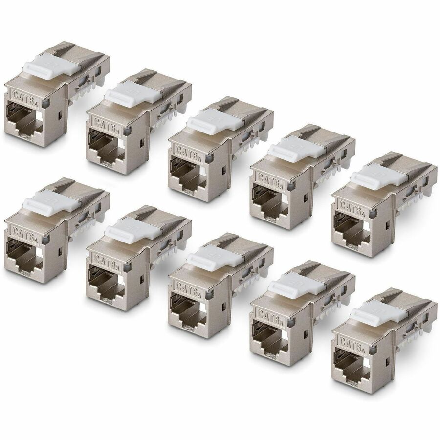 StarTech Shielded Cat6a Keystone Jack, 10-Pack RJ45 Ethernet Keystone Jacks, STP Cat6a Wall Jack, 90-Degree Toolless