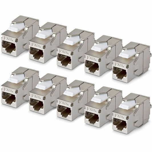 StarTech Shielded Cat6a Keystone Jack, 10-Pack RJ45 Ethernet Keystone Jacks, STP Cat6a Wall Jack, 180-Degree Toolless