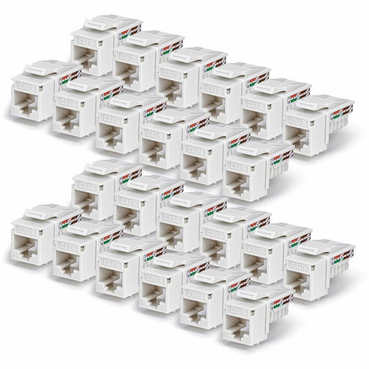 StarTech Cat6 Keystone Jack, 24-Pack RJ45 Ethernet Keystone Jacks, UTP Cat6 Wall Jack, 90-Degree 110 Punch Down, White