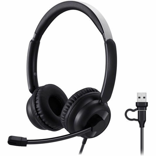 Adesso USB-C & USB-A Headset with In-Line Push-to-Talk Controls