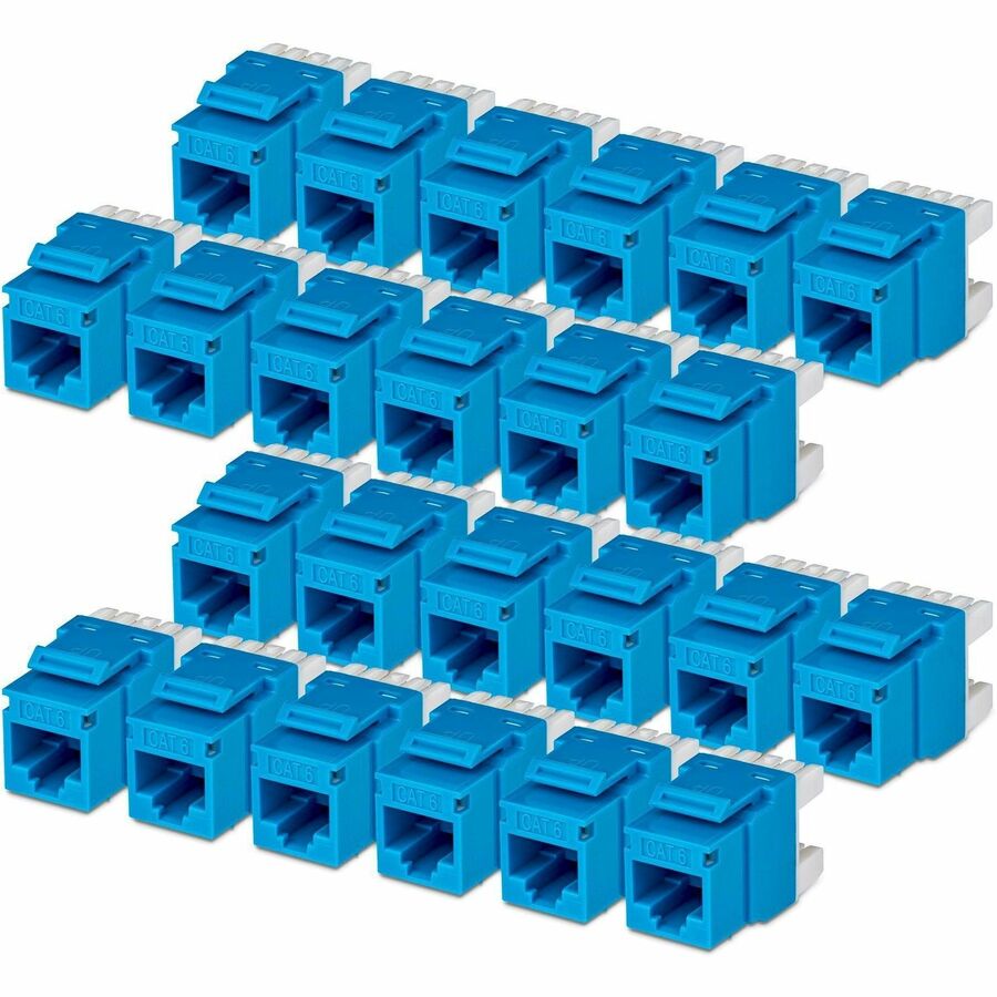 StarTech Cat6 Keystone Jack, 24-Pack RJ45 Ethernet Keystone Jacks, UTP Cat6 Wall Jack, 180-Degree 110 Punch Down, Blue