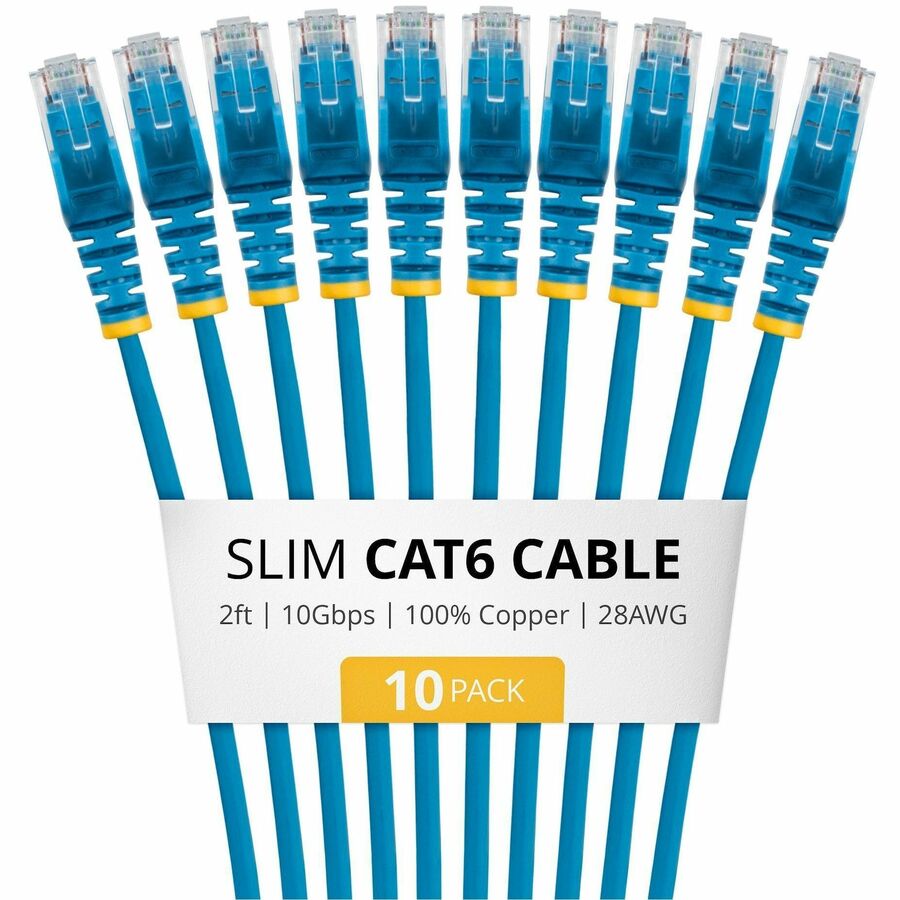 StarTech 2ft Blue Slim CAT6 Cable, 10 Pack, Snagless RJ45, UTP, LSZH, 28AWG Pure Bare Copper, Slim Network Patch Cord