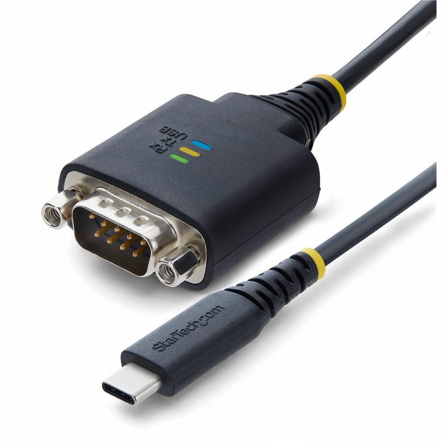 StarTech 1ft (30cm) USB-C to Serial Adapter Cable, COM Retention, FTDI Chipset, Type-C to DB9 RS232, Status LEDs, DB9 Nuts and Screws