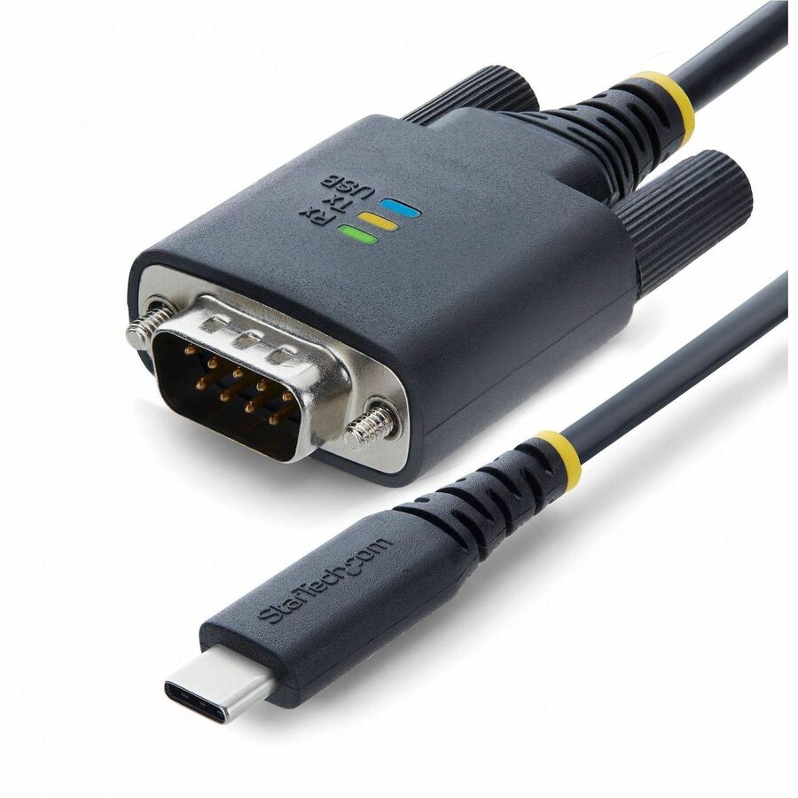 StarTech 6.6ft (2m) USB-C to Serial Adapter Cable, COM Retention, FTDI Chipset, Type-C to DB9 RS232, Status LEDs, DB9 Screws and Nuts
