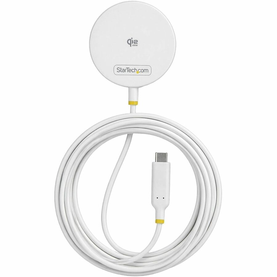 StarTech Qi2.2 25W Magnetic Wireless Charging Pad, 6.6ft/2m USB-C Tethered Cable, MagSafe Compatible, iPhone 17/16 Pro/Pro Max, White