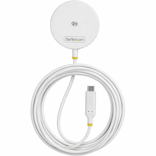 StarTech Qi2.2 25W Magnetic Wireless Charging Pad, 6.6ft/2m USB-C Tethered Cable, MagSafe Compatible, iPhone 17/16 Pro/Pro Max, White