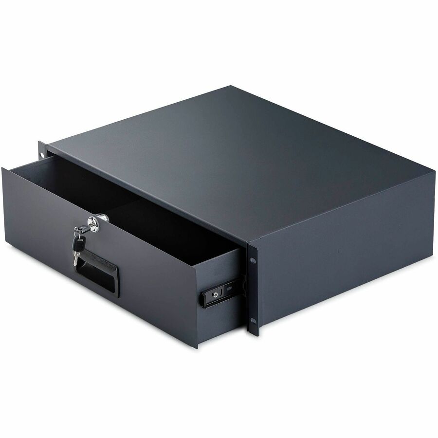 StarTech 3U Steel Lockable 19in Rackmount Drawer for AV, Network, Server Cabinet, 22lb Max, Cable Pass-through Holes