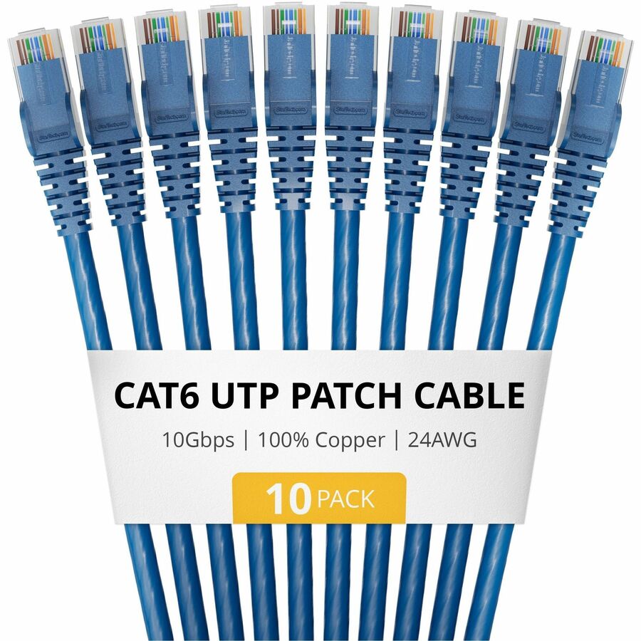 StarTech 3ft Blue Cat6 Ethernet Cable, 10 Pack, Snagless RJ45, UTP, 24AWG Bare Copper Wire, Network Patch Cord