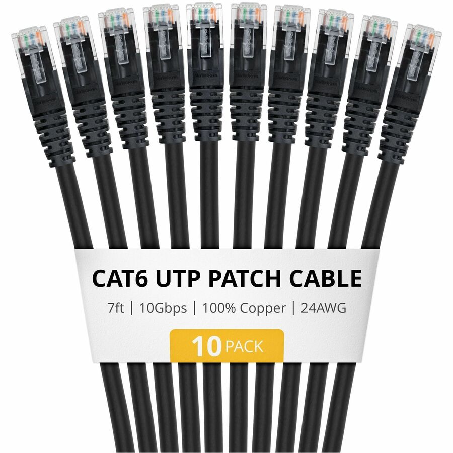 StarTech 7ft Black Cat6 Ethernet Cable, 10 Pack, Snagless RJ45, UTP, 24AWG Bare Copper Wire, Network Patch Cord