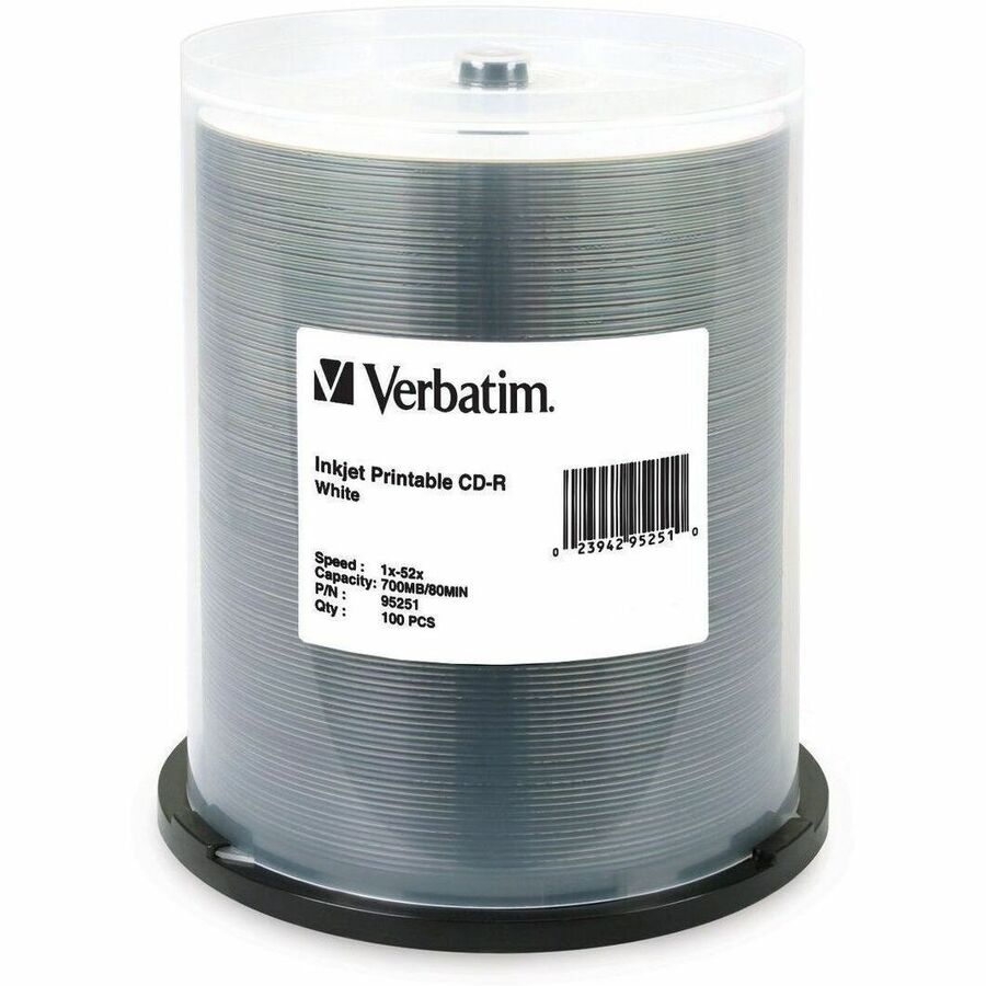 100PK CD-R 80MIN 700MB 52X WH IJ PRT SP